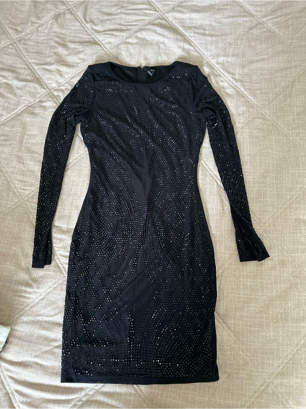 Windsor Black Long Sleeve Rhinestone Bodycon Dress